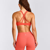 EasyLift™ High Neck Sports Bra with Gray Logo | Hyper Orange
