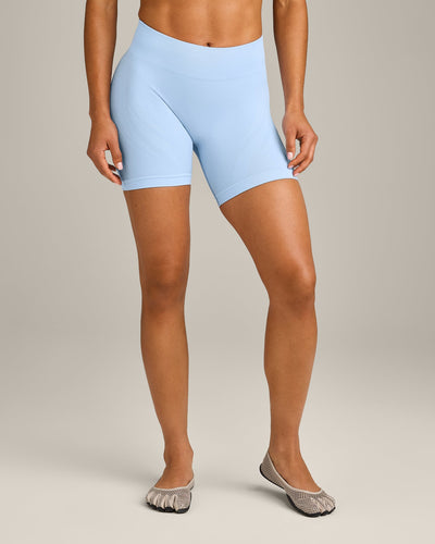 EnhanceLift™ Seamless Shorts with Gray Logo | Powdered Blue