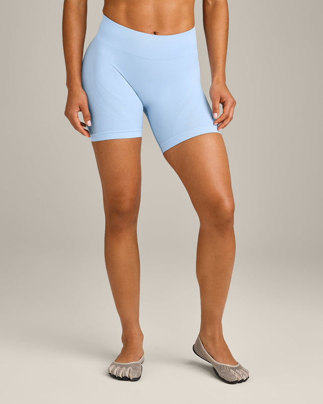 EnhanceLift™ Seamless Shorts with Gray Logo | Powdered Blue