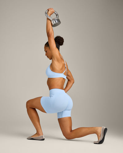 EnhanceLift™ Seamless Shorts with Gray Logo | Powdered Blue