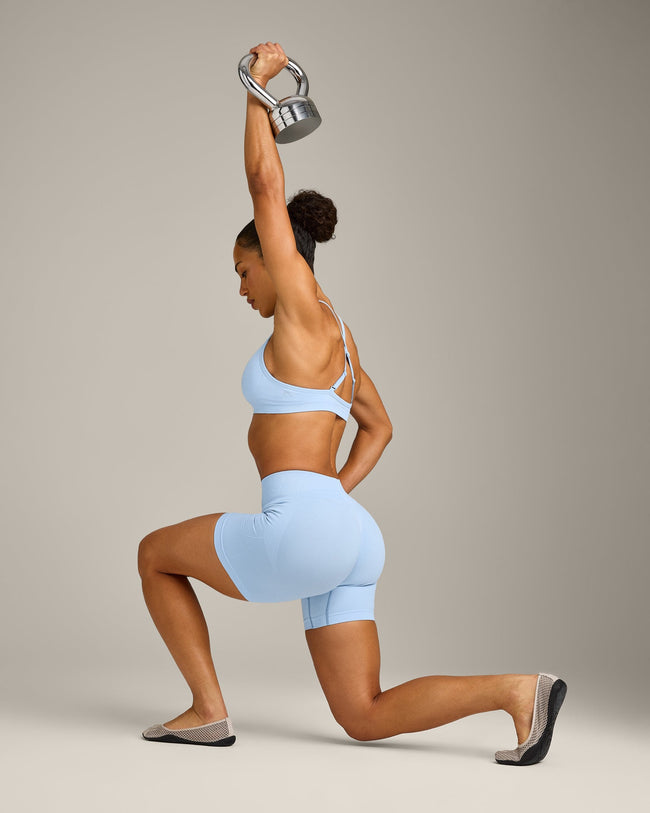 EnhanceLift™ Seamless Shorts with Gray Logo | Powdered Blue
