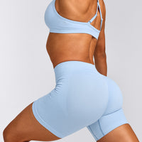 EnhanceLift™ Seamless Shorts with Gray Logo | Powdered Blue