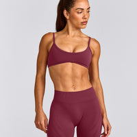 EnhanceLift™ Seamless Minimal Bralette with Gray Logo | Burnt Maroon Red