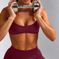 EnhanceLift™ Seamless Minimal Bralette with Gray Logo | Burnt Maroon Red