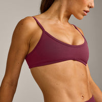 EnhanceLift™ Seamless Minimal Bralette with Gray Logo | Burnt Maroon Red