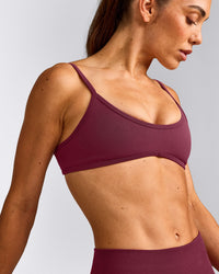 EnhanceLift™ Seamless Minimal Bralette with Gray Logo | Burnt Maroon Red