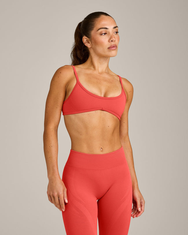 EnhanceLift™ Seamless Minimal Bralette with Gray Logo | Dark Charged Coral