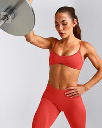EnhanceLift™ Seamless Minimal Bralette with Gray Logo | Dark Charged Coral