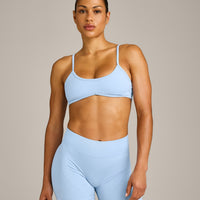 EnhanceLift™ Seamless Minimal Bralette with Gray Logo | Powdered Blue
