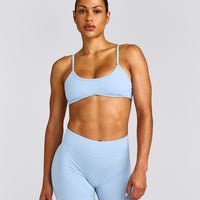 EnhanceLift™ Seamless Minimal Bralette with Gray Logo | Powdered Blue