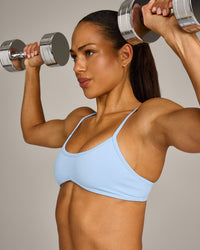 EnhanceLift™ Seamless Minimal Bralette with Gray Logo | Powdered Blue