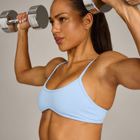 EnhanceLift™ Seamless Minimal Bralette with Gray Logo | Powdered Blue