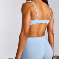 EnhanceLift™ Seamless Minimal Bralette with Gray Logo | Powdered Blue