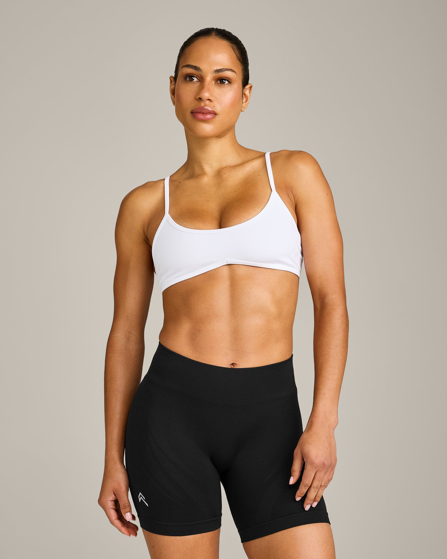 EnhanceLift™ Seamless Minimal Bralette with Gray Logo | White