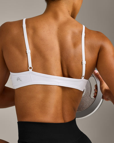 EnhanceLift™ Seamless Minimal Bralette with Gray Logo | White