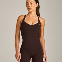 UnifiedMove™ T Back Mid Tank Top with Built in Bra Shelf with Reflective Logo | 70% Cocoa