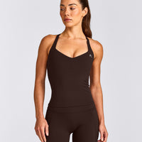 UnifiedMove™ T Back Mid Tank Top with Built in Bra Shelf with Reflective Logo | 70% Cocoa