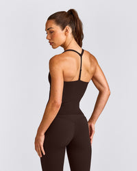 UnifiedMove™ T Back Mid Tank Top with Built in Bra Shelf with Reflective Logo | 70% Cocoa