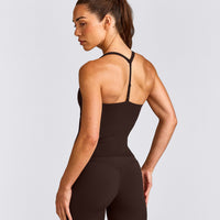 UnifiedMove™ T Back Mid Tank Top with Built in Bra Shelf with Reflective Logo | 70% Cocoa