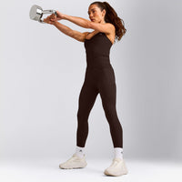 UnifiedMove™ T Back Mid Tank Top with Built in Bra Shelf with Reflective Logo | 70% Cocoa