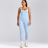 UnifiedMove™ T Back Mid Tank Top with Built in Bra Shelf with Reflective Logo | Powdered Blue
