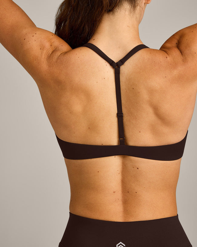 UnifiedMove™ T Back Minimal Bralette with Reflective Logo | 70% Cocoa