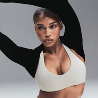 SoftMotion™ Bralette with Gray Logo | Oatmeal
