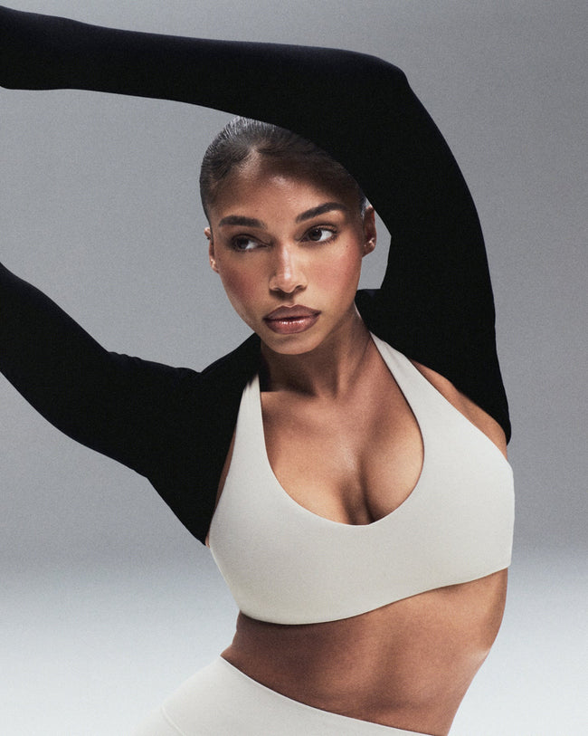 SoftMotion™ Bralette with Gray Logo | Oatmeal