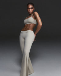 SoftMotion™ Flared Pants with Gray Logo | Oatmeal