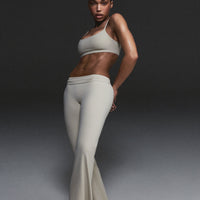 SoftMotion™ Flared Pants with Gray Logo | Oatmeal