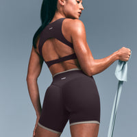 SoftMotion™ High Neck Sports Bra with Gray Logo | Dark Umber Brown