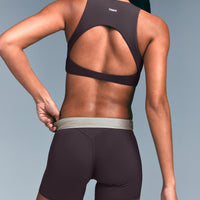 SoftMotion™ High Waisted Shorts 6" with Gray Logo | Dark Umber Brown