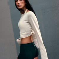 SoftMotion™ Mid Rise Shorts 4" with Gray Logo | Emerald Noir