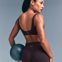 SoftMotion™ Scoop Back Bralette with Gray Logo | Dark Umber Brown