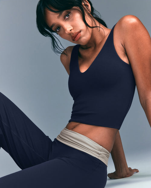 SoftMotion™ Scoop Neck Tank Top with Gray Logo | True Blue