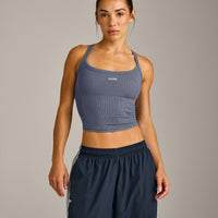 Mellow™ Rib Racer Back Mid Tank Top with Built in Bra Shelf | Granite Blue