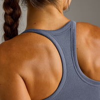 Mellow™ Rib Racer Back Mid Tank Top with Built in Bra Shelf | Granite Blue