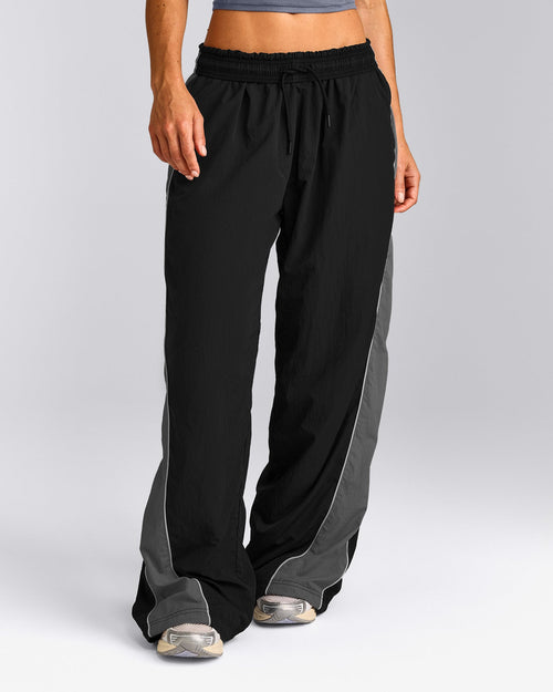Oversized Contrast Piped Woven Straight Leg Track Pants | Black