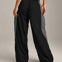 Oversized Contrast Piped Woven Straight Leg Track Bottoms | Black