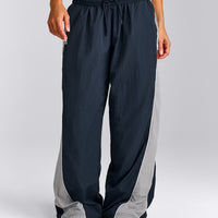 Oversized Contrast Piped Woven Straight Leg Track Pants | True Blue