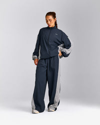 Oversized Contrast Piped Woven Straight Leg Track Pants | True Blue