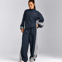 Oversized Contrast Piped Woven Straight Leg Track Pants | True Blue