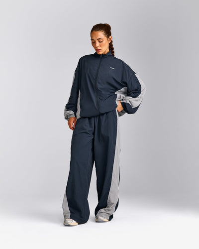 Oversized Contrast Piped Woven Straight Leg Track Pants | True Blue