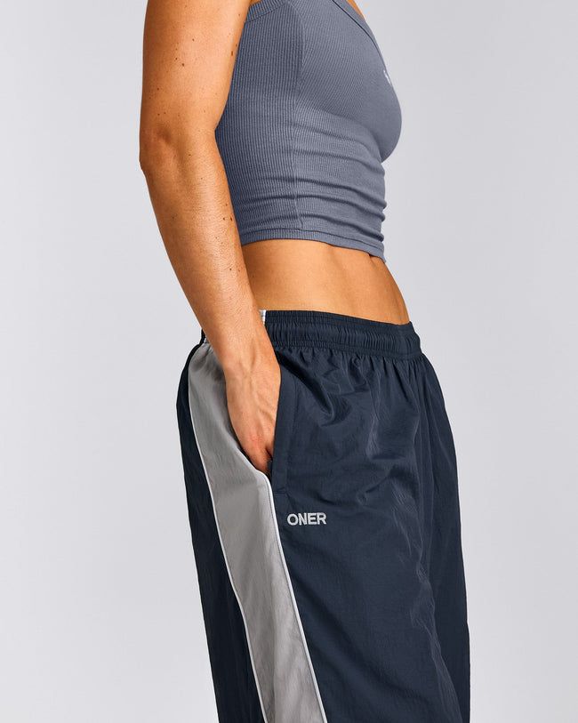 Oversized Contrast Piped Woven Straight Leg Track Pants | True Blue