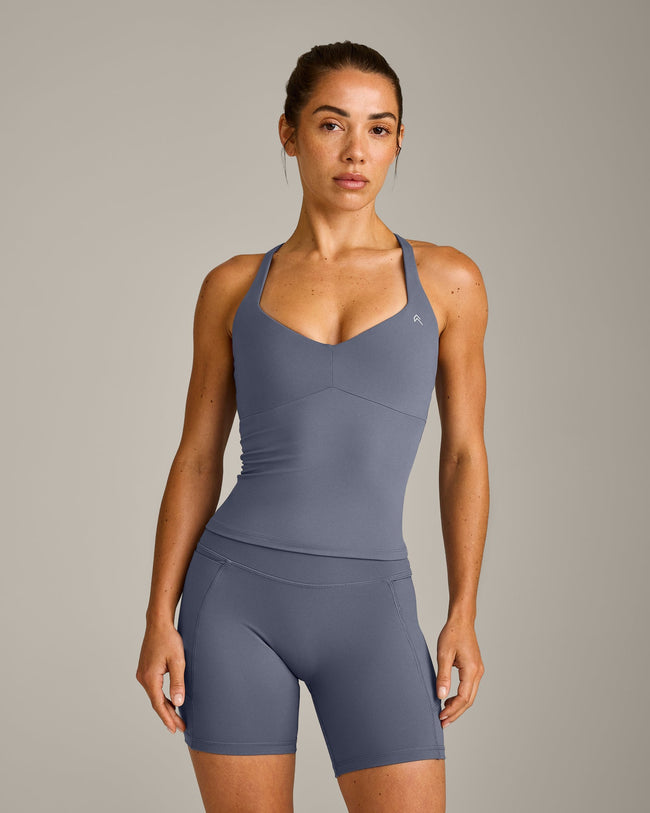 UnifiedMove™ T Back Mid Tank Top with Built in Bra Shelf New Branding | Granite Blue