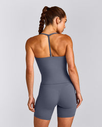 UnifiedMove™ T Back Mid Tank Top with Built in Bra Shelf | Granite Blue