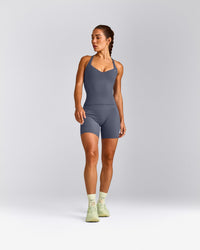 UnifiedMove™ T Back Mid Tank Top with Built in Bra Shelf | Granite Blue