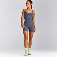 UnifiedMove™ T Back Mid Tank Top with Built in Bra Shelf | Granite Blue