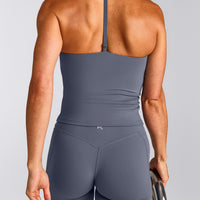 UnifiedMove™ T Back Mid Tank Top with Built in Bra Shelf | Granite Blue