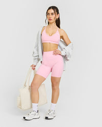 Timeless High Waisted Shorts with White Logo | Petal Pink